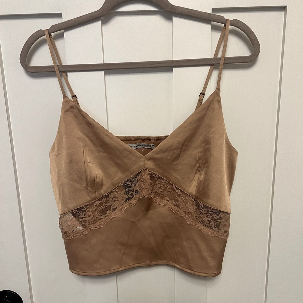 Abercrombie & Fitch Satin Lace Cami Size Medium Pullover NWT Tan